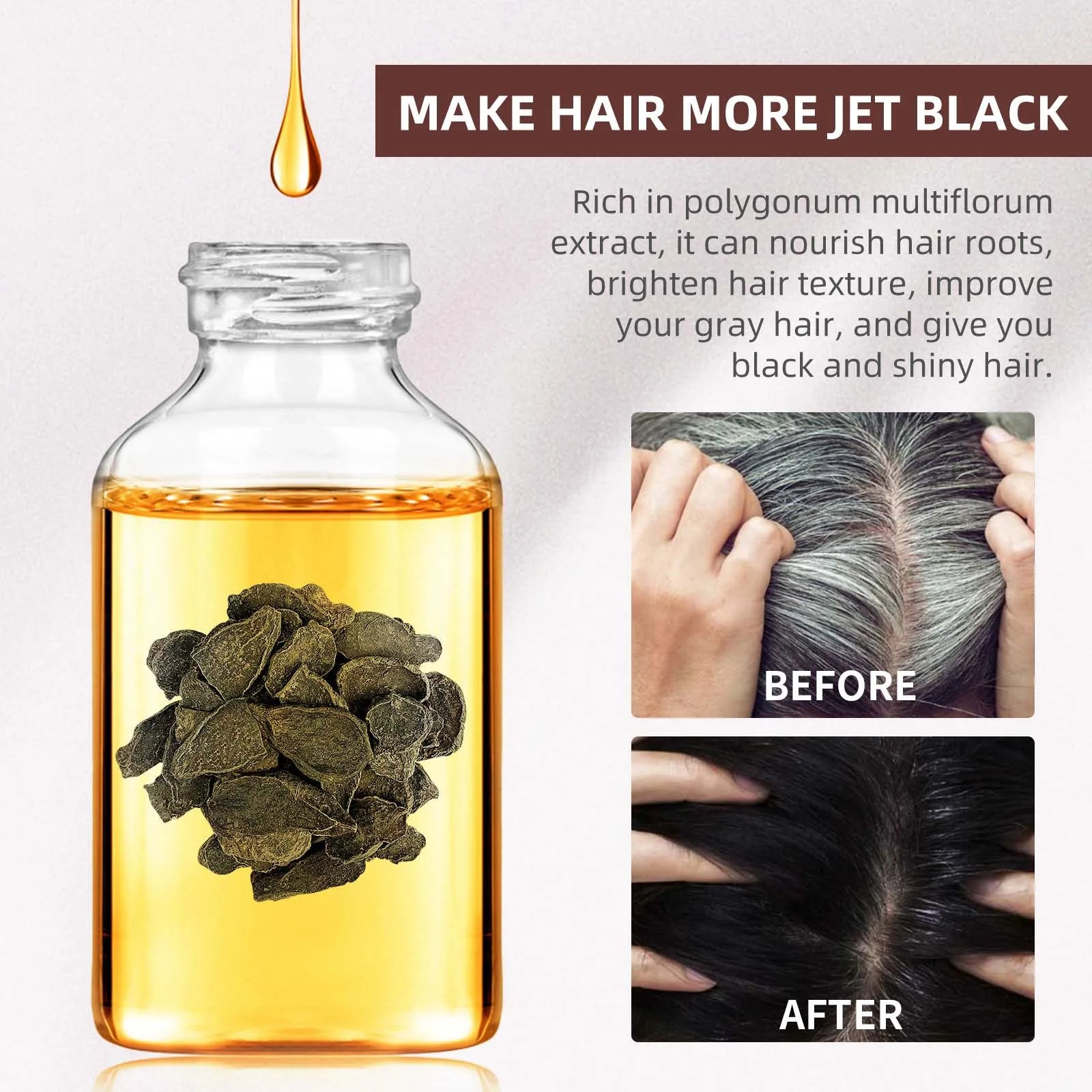 Nuevo asesino de cabello blanco, líquido de esencia polygonum multiflorum que elimina el cabello gris y restaura el color natural del cabello en 7 días 2025