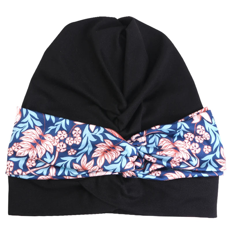 Nuevo turbante con estampado Floral y nudo torcido para mujer musulmana, Hijab, gorro para quimio, gorro elástico indio para mujer, pañuelo para la cabeza, gorro para la pérdida de cabello