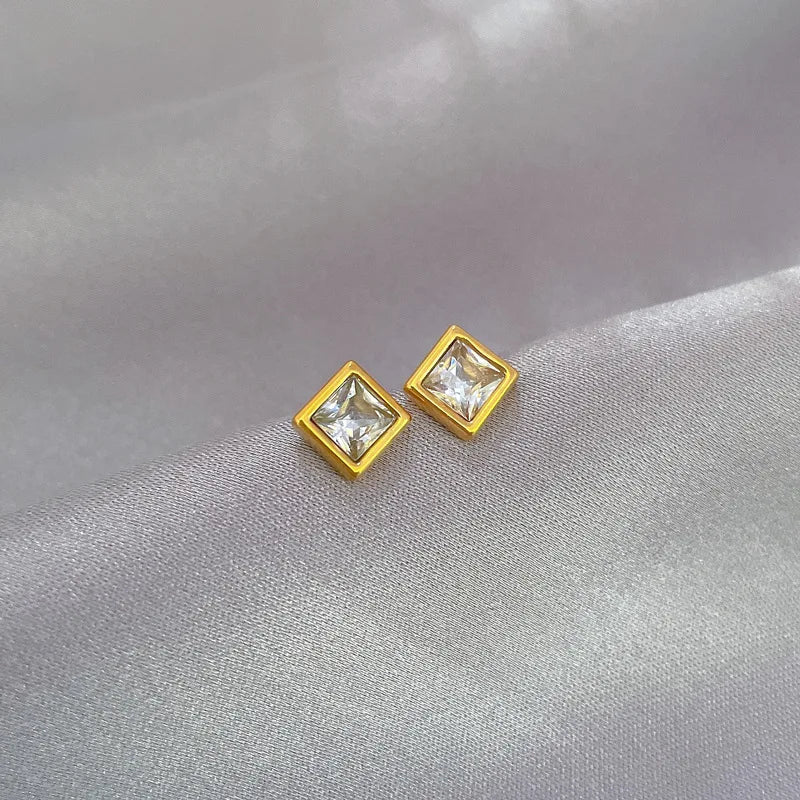 Pendientes de circonita cuadrados simples de acero inoxidable para mujeres y hombres, accesorios para las orejas geniales, accesorios de joyería, regalos