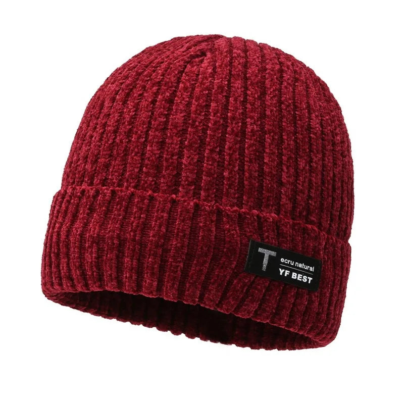 Gorro Tejido Lana Chenilla Terciopelo Grueso Térmico | Invierno Ajustable Unisex