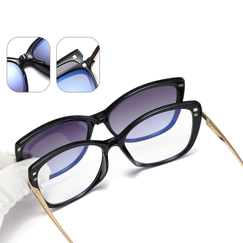 Gafas Lectura Ojo Gato Montura Metálica Clip Magnético | Polarizadas Miopía A La Moda
