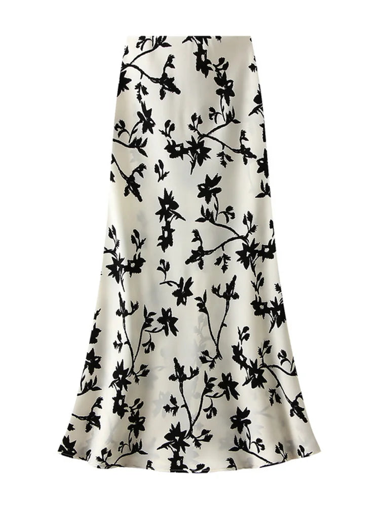 Falda Vintage de Satén | Estampado Floral Elegante