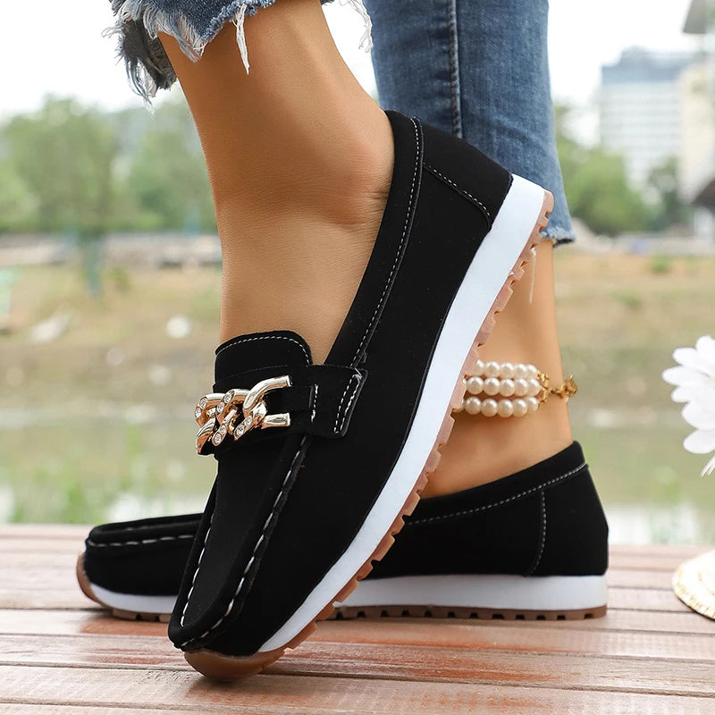 Mocasines con Plataforma y Cadena Metálica | Cuero PU | Suela Blanda Antideslizante