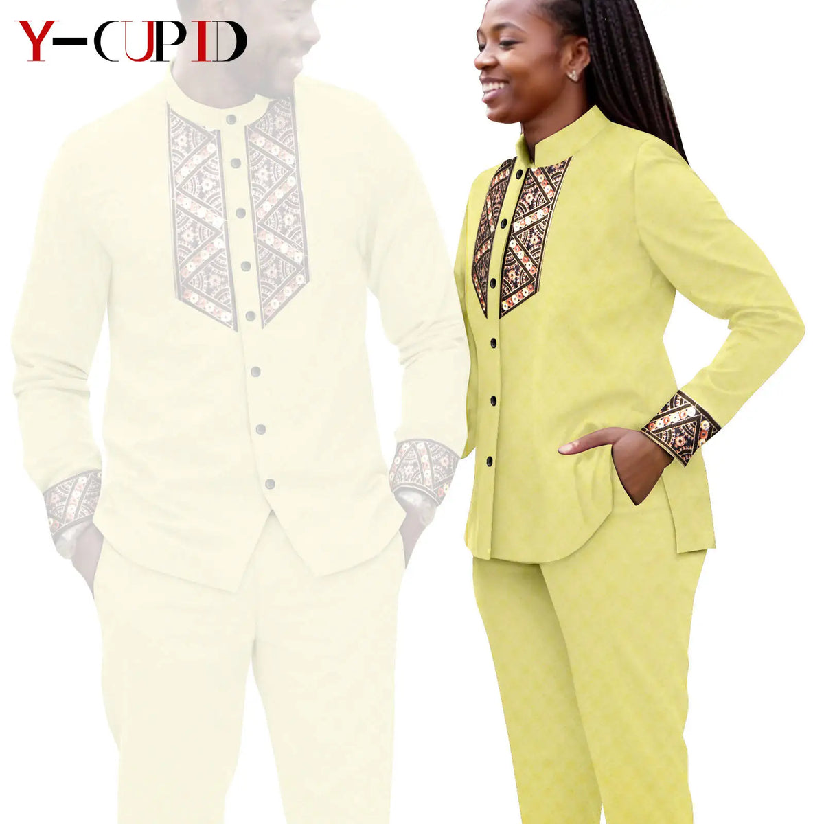 Conjunto Jacquard Africano Boda Pareja | Blusa y Pantalón | Tallas XS-6XL | Tico Trendy
