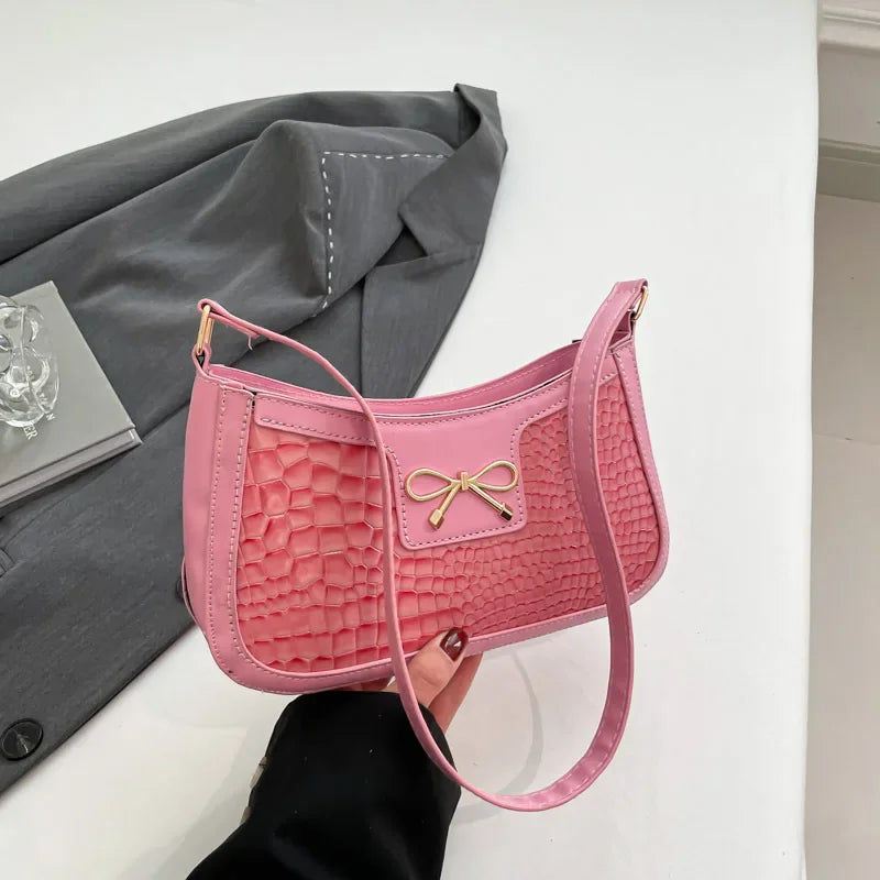 Bolso De Hombro Mujer Estampado Cocodrilo Lazo Vintage Pequeño
