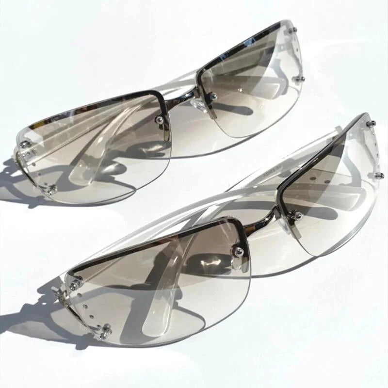 Gafas Sol Y2K Envolventes Escudo | Top Plano Futuristas Sin Marco Gradiente