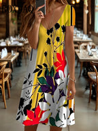 Vestido Midi Retro con Estampado 3D Flores | Manga Corta y Cuello V | Holgado Talla Grande | Tico Trendy