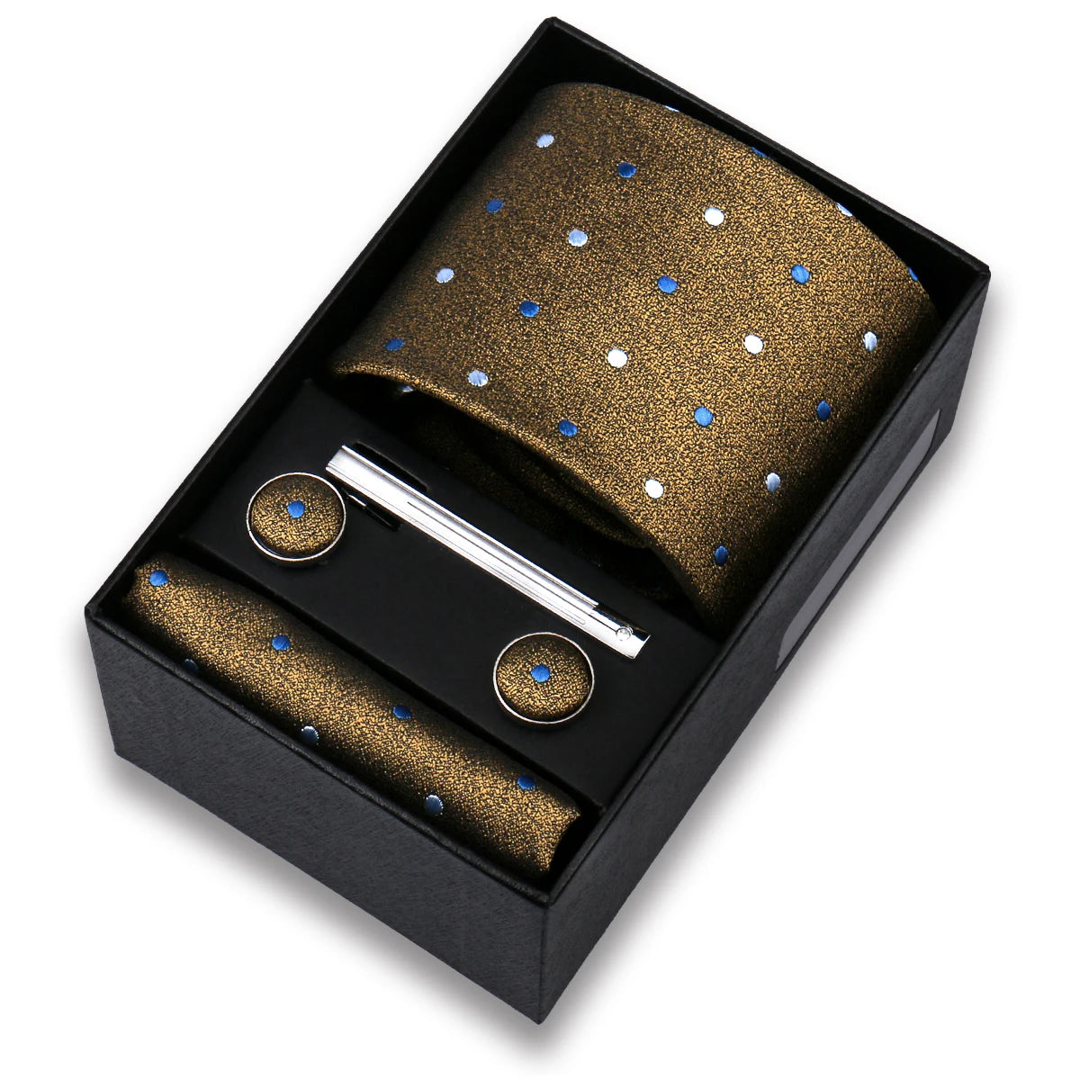 Conjunto de Lujo Corbata Gemelos Clip Pañuelo para Hombres Negocios Boda