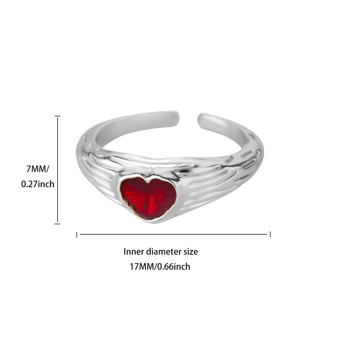 Anillo Ticotrendy Corazón Punk | Circón Rojo | Abierto Acero Inox Oro | Joyería Moda 2025