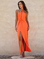 Vestido Largo De Verano Con Espalda Descubierta Abertura Alta 2025