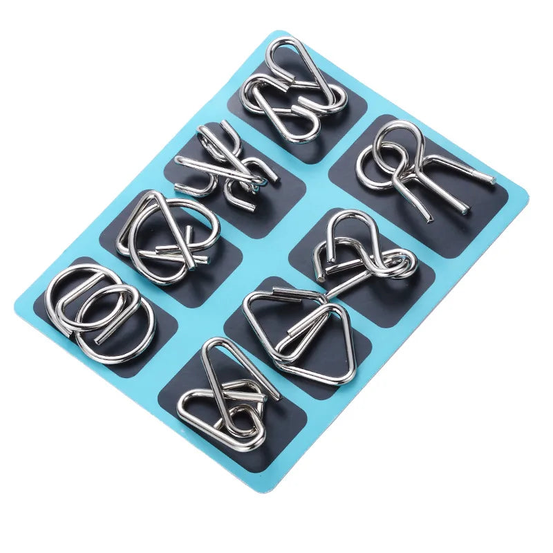 Rompecabezas de anillo chino de Metal para niños y adultos, puzles mágicos, rompecabezas clásicos, IQ Brain Teaser, 8 juegos por paquete