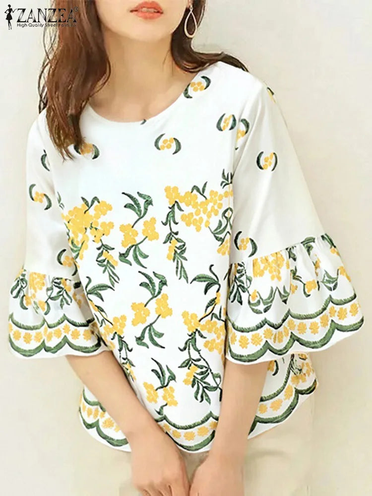 Blusa Bohemia para Mujer | Estampado Floral y Manga Corta | Estilo Vacacional | Ticotrendy