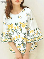 Blusa Bohemia para Mujer | Estampado Floral y Manga Corta | Estilo Vacacional | Ticotrendy