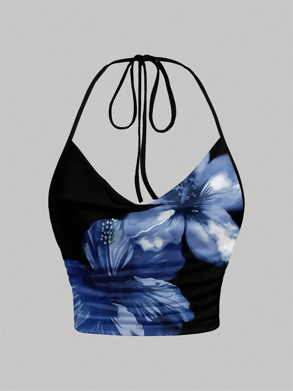 Top Halter con tinte dibujo Tie para mujer, ropa Y2K de verano, Top corto Sexy con espalda descubierta y cuello en V, ropa de calle