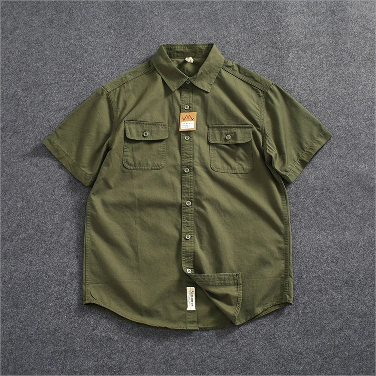 Camisa Informal Hombre | Algodón Retro | Bolsillo Tubo | Manga Corta | Ticotrendy