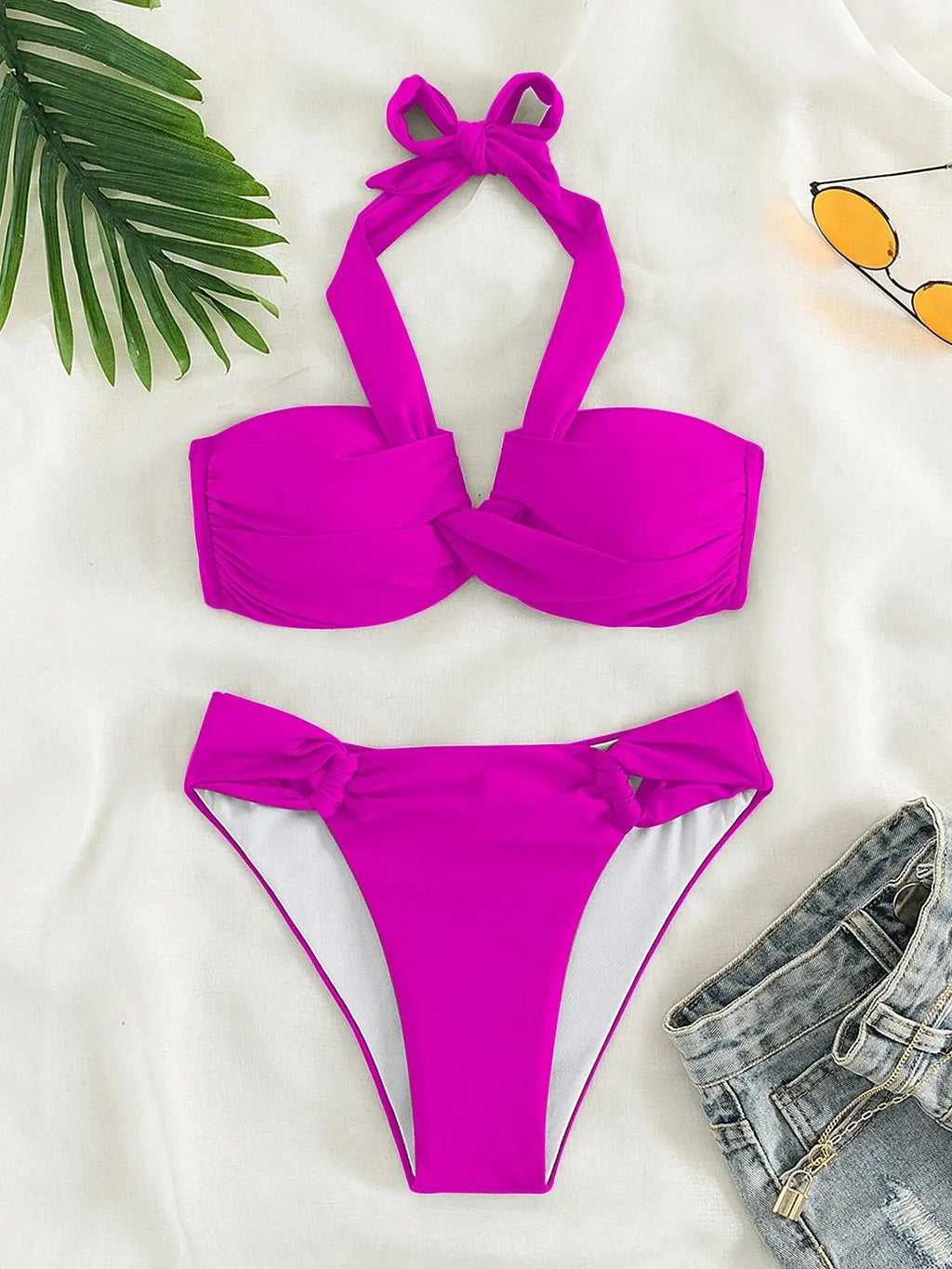 Bikini Halter Push Up con Twist - Traje de Baño de Playa