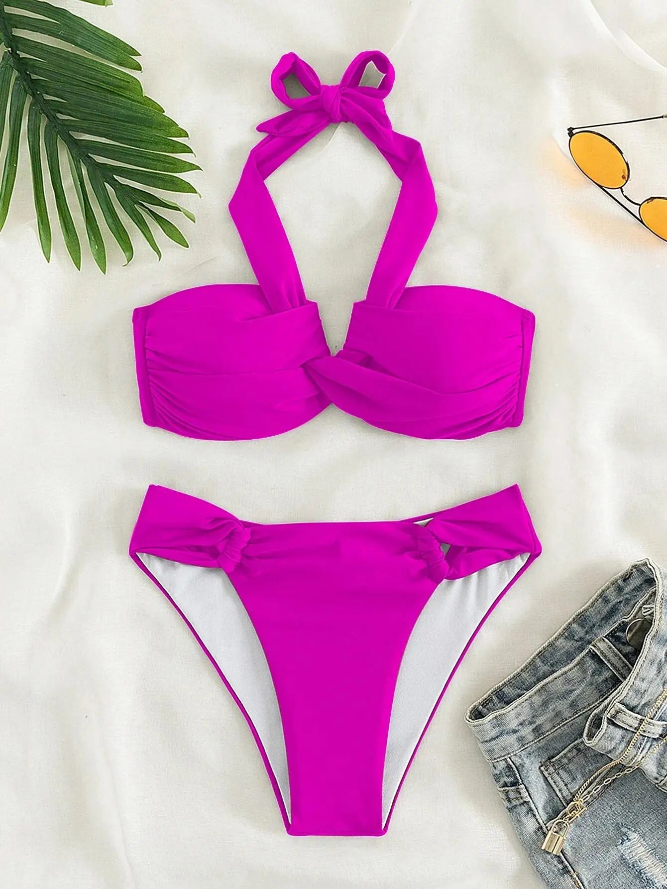Bikini Halter Push Up con Twist - Traje de Baño de Playa