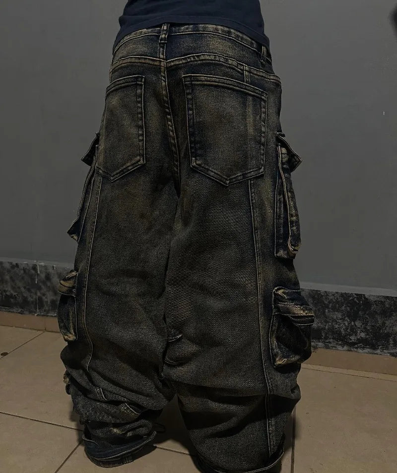 Jeans Y2K Lavado Multibolsillo | Holgado Pierna Ancha | Hip-hop Punk Vintage | Ticotrendy