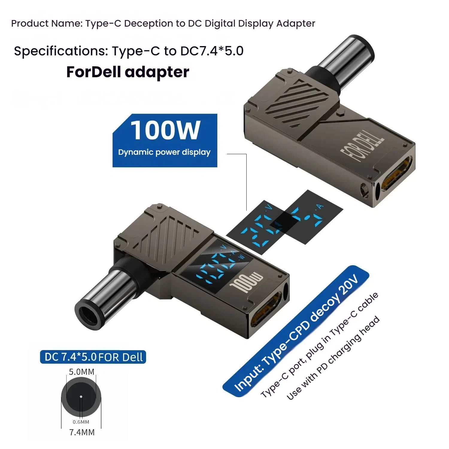 Adaptador Tipo C A DC | Cargador Laptop 100W | Convertidor Power Delivery | Ticotrendy