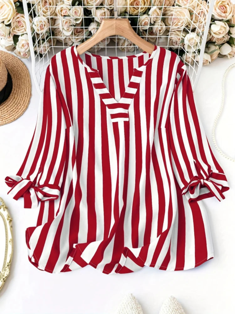 Camisa Cuadros Rayas Cuello V Plus Size | Manga Larga | Tallas 1XL-5XL | Tico Trendy