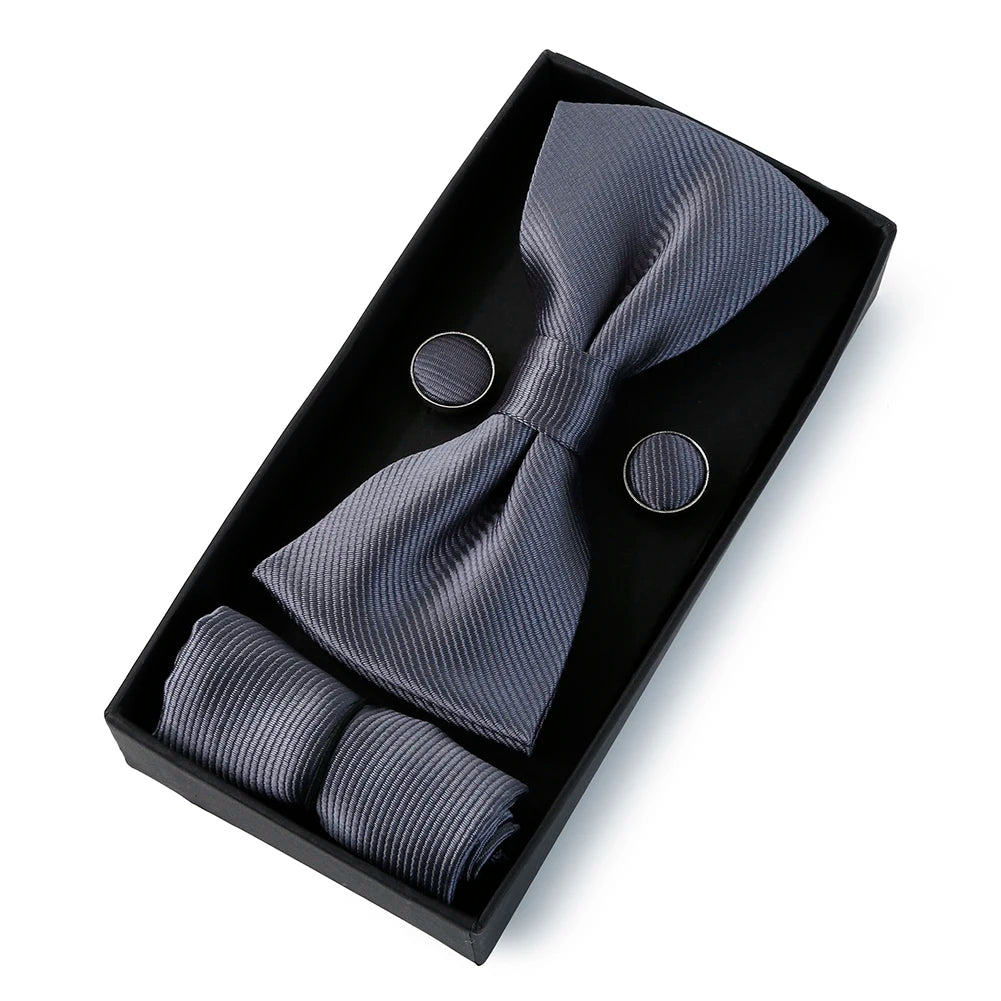 Set De Pajarita Pañuelo Gemelos Regalo Elegante Estilo Para Hombres