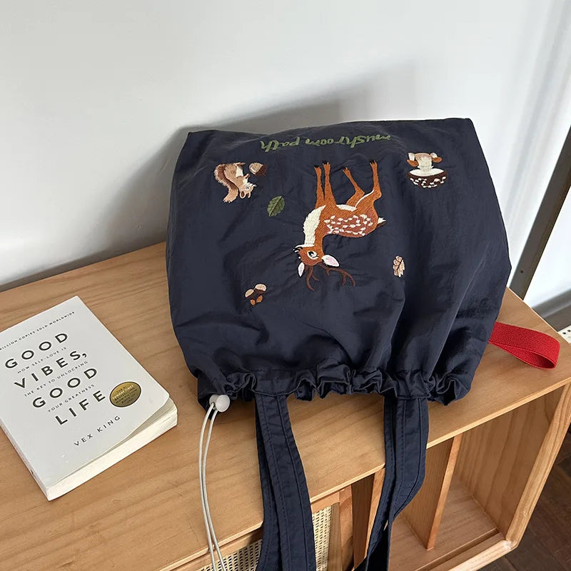 Bolso Hombro Nailon Mujer Bordado Dibujos Animados Gran Capacidad