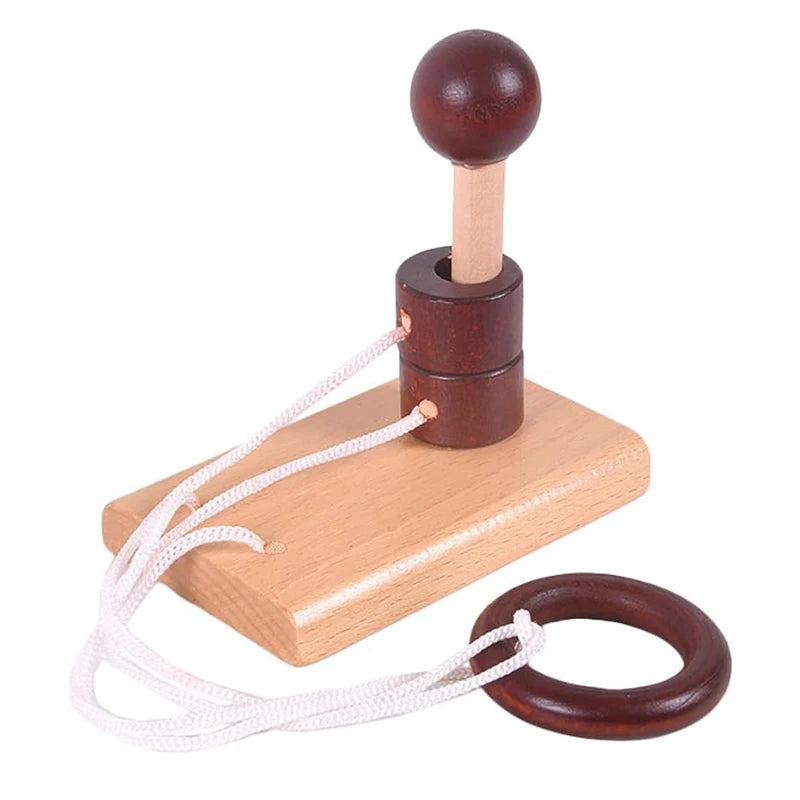 Rompecabezas clásico de rompecabezas, cuerda de enhebrado de madera, solución de cuerda, prueba de IQ Central, juguetes educativos, juegos mentales para niños y adultos