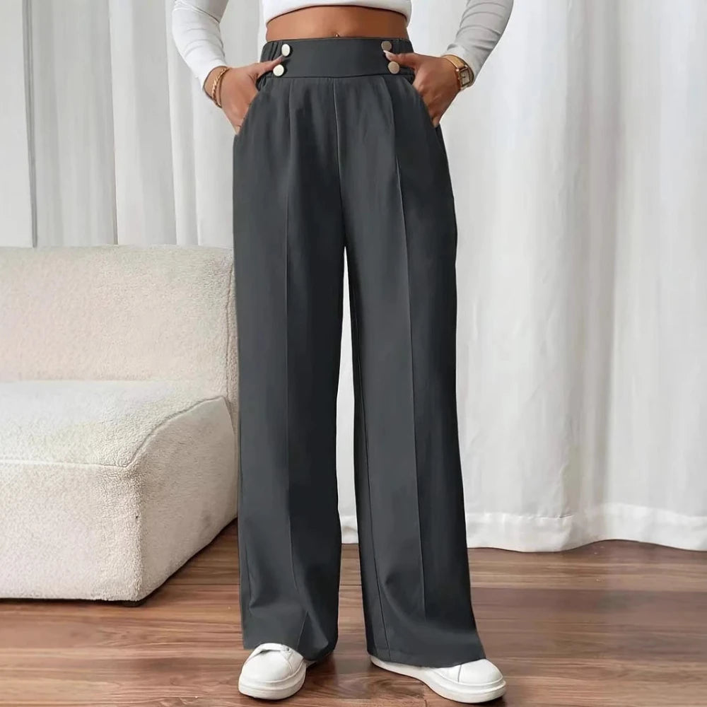 Pantalón Drapeado Elegante | Cintura Alta, Recto, Suelto y Color Sólido Verano 2025