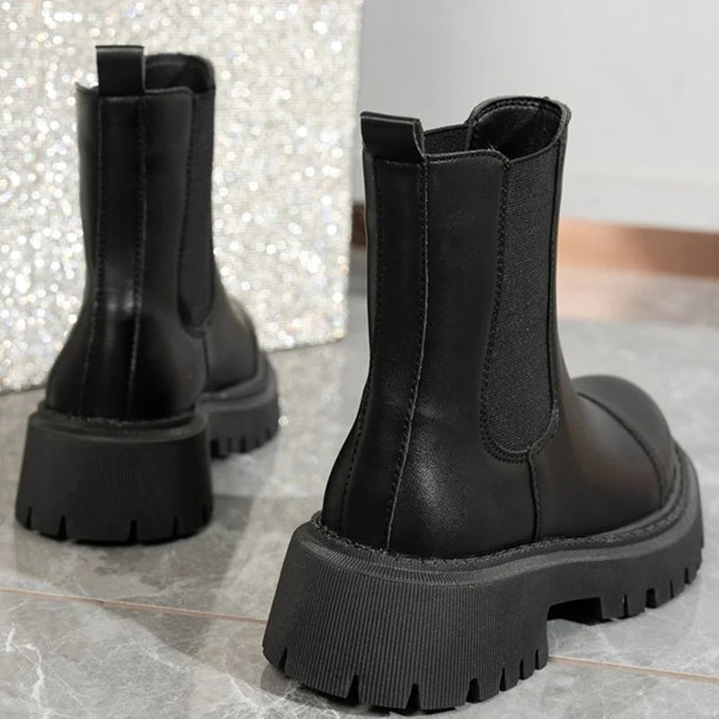 Botines Negros de Plataforma | Estilo Británico | Antideslizantes | Mujer