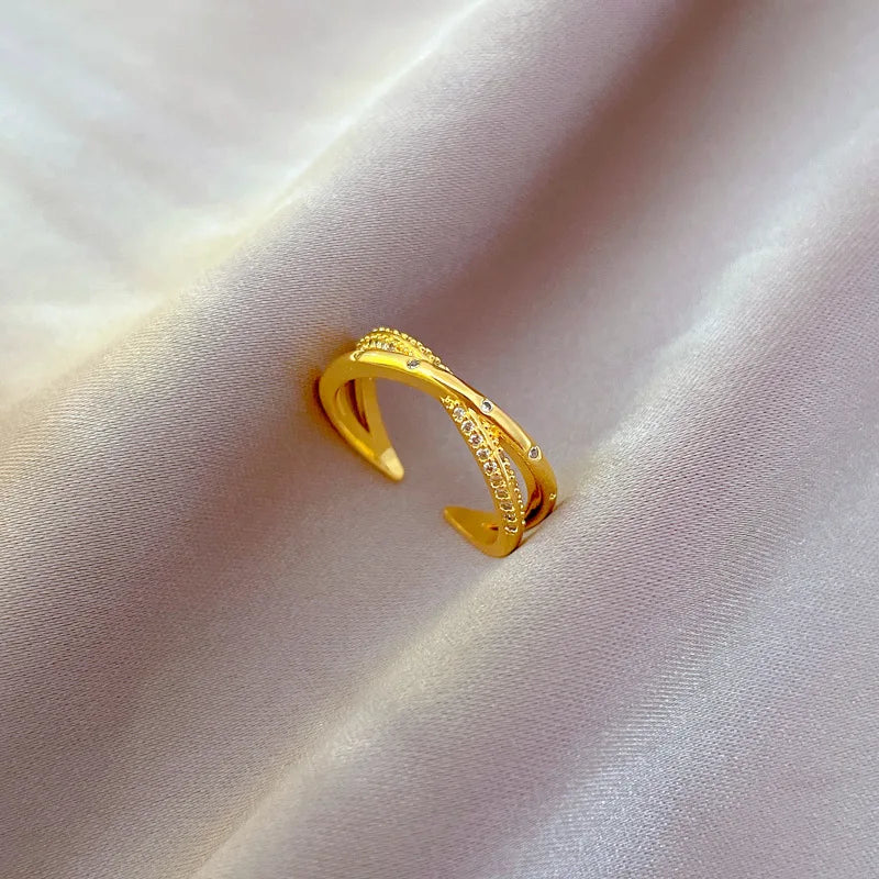 Anillos ajustables con forma de cruz de circón Simple para mujeres y niñas, anillos de cobre de Color dorado a la moda, accesorios para dedos, regalos