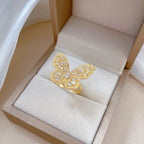 Anillos de cobre de mariposa de circón brillante de lujo para mujeres y niñas, anillo abierto ajustable para dedo, accesorios de fiesta diarios, regalos para amigos