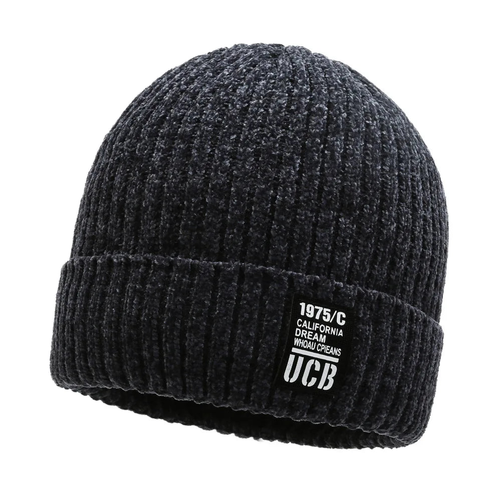 Gorro Tejido Lana Chenilla Terciopelo Grueso Térmico | Invierno Ajustable Unisex
