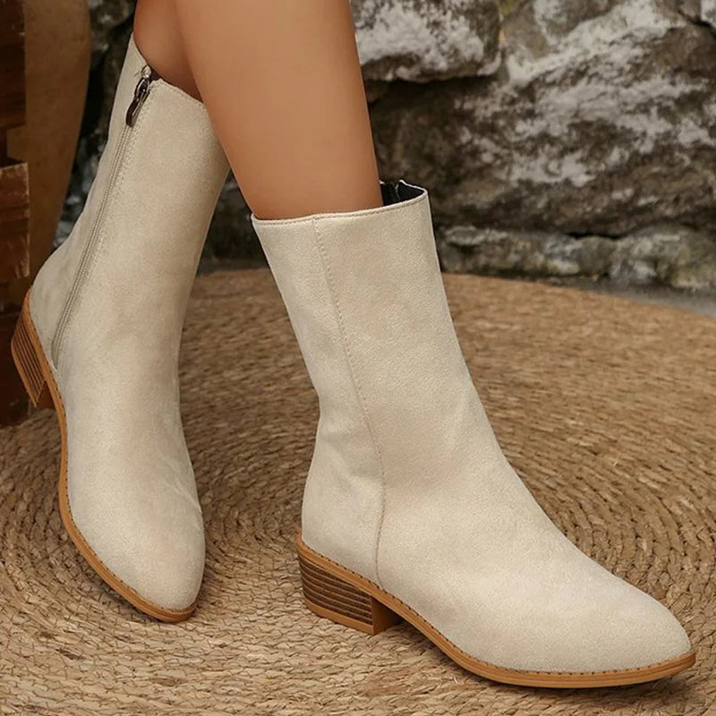Botines de Tacón Cuadrado | Ante Sintético | Mujer