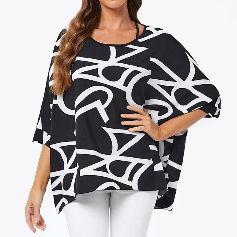 BHFlutter-camisa de talla grande para mujer, Top bohemio estampado, camiseta informal de gasa, 4XL, 5XL, 6XL, 2023