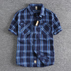 Camiseta Cuadros Vintage Hombre | Algodón Lavado | Dos Bolsillos | Estilo Costa Oeste | Ticotrendy