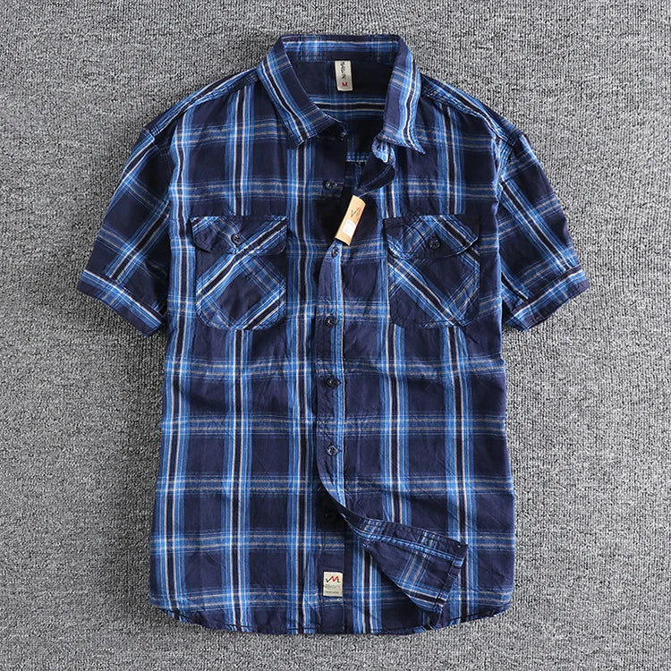 Camiseta Cuadros Vintage Hombre | Algodón Lavado | Dos Bolsillos | Estilo Costa Oeste | Ticotrendy