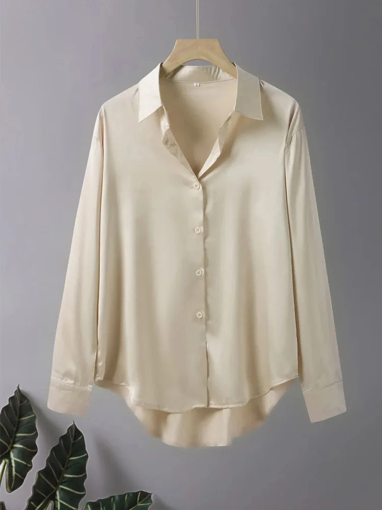 Blusa Acetato con Botones Plus Size | Manga Larga Oficina Otoño | Tallas 1XL-5XL | Tico Trendy