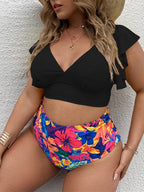 Bikini de Talla Grande con Volantes - Estampado y Tiro Alto para Playa