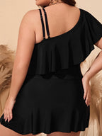 Tankini con Volantes y Hombro Descubierto Talla Grande