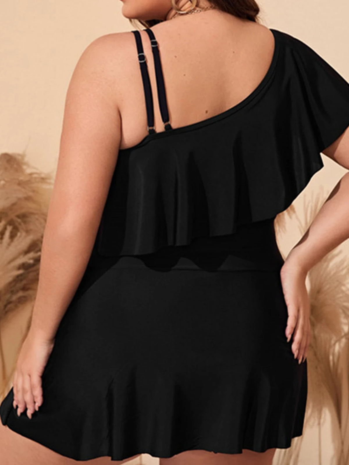 Tankini con Volantes y Hombro Descubierto Talla Grande