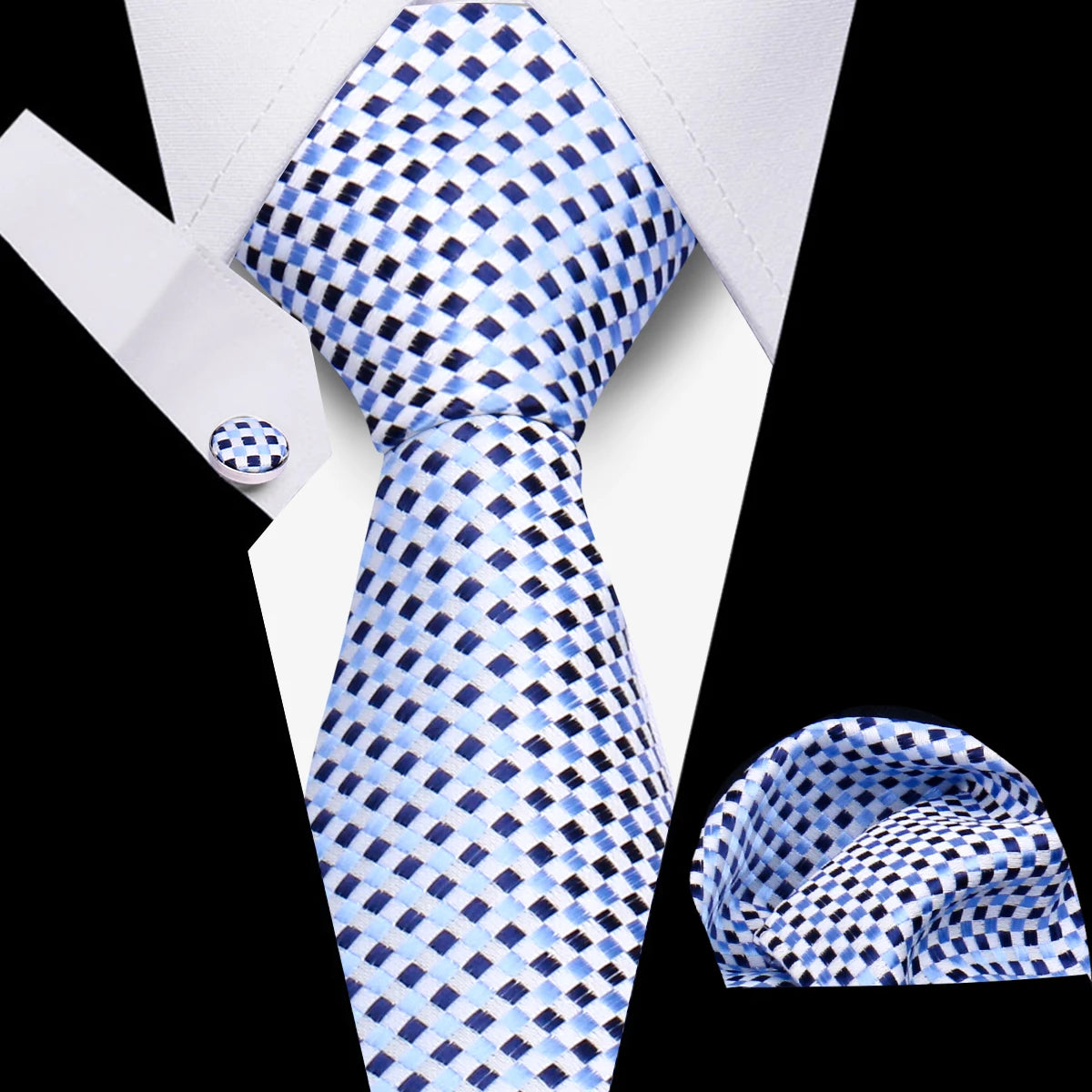 Conjunto Corbata Pañuelo Gemelos Negocios Boda Accesorio De Moda