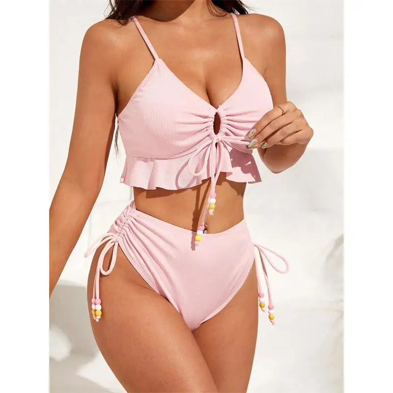 Bikini con Cordón y Volantes - Traje de Baño Sexy para el Verano Tico