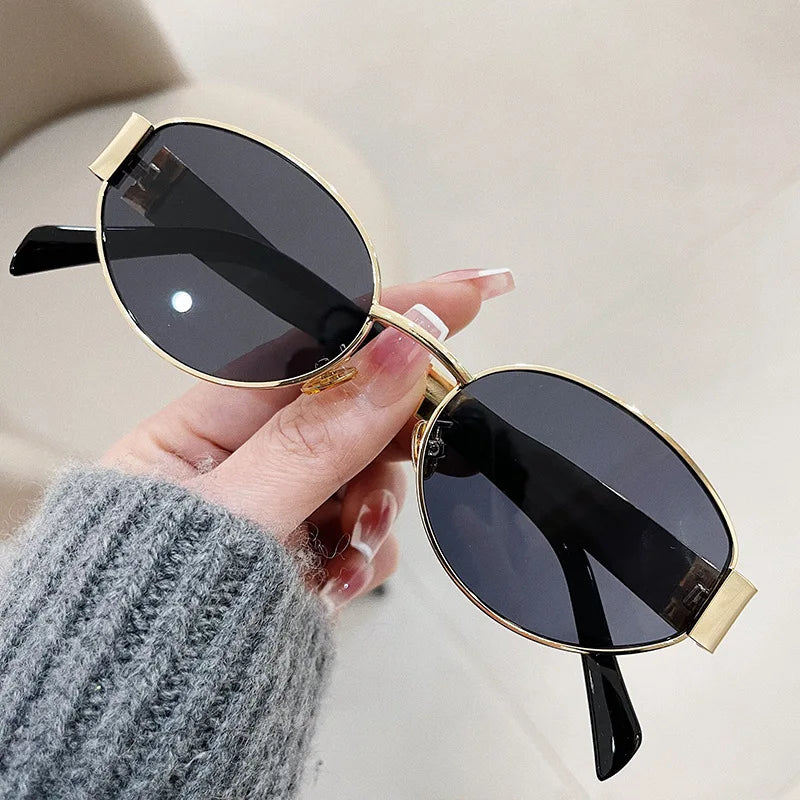 Gafas Sol Ovaladas Metal Tendencia Retro | Clásico Básico Gafas Protección UV400