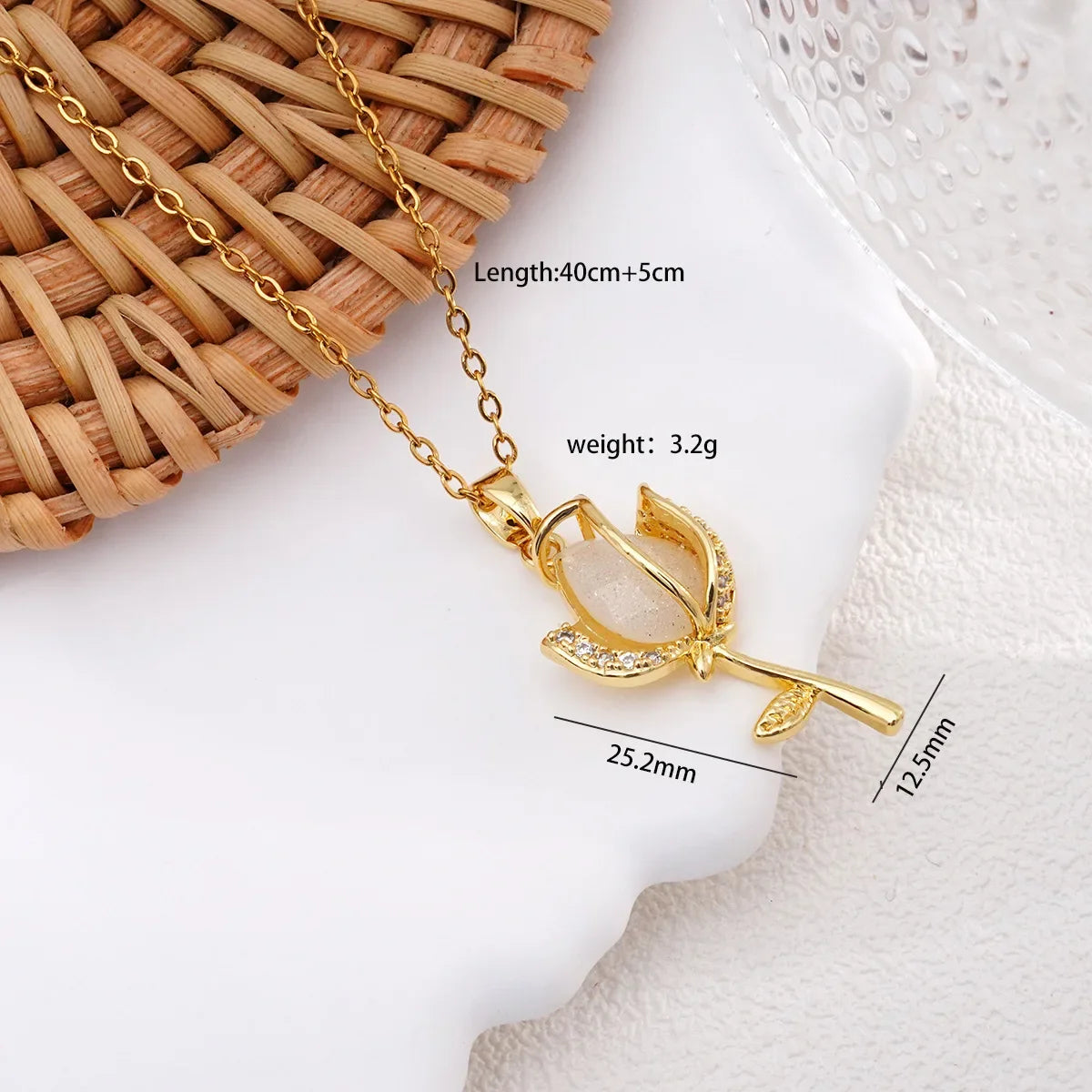 Cadena de acero inoxidable elegante colorido cristal circón tulipán flor colgante collares para mujeres niñas Color oro joyería de moda