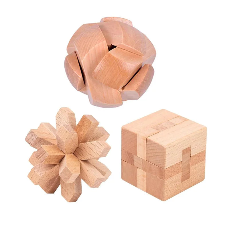 Juego de 3 uds. De rompecabezas de madera LuBan Lock, rompecabezas, juguetes de prueba IQ, juegos mentales educativos para adultos y niños, juego de enclavamiento desbloqueado