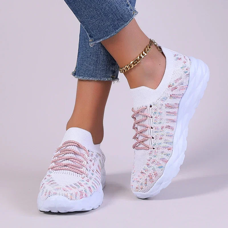 Zapatillas de Punto con Plataforma | Colores Variados | Suela Gruesa Antideslizante | Cordones