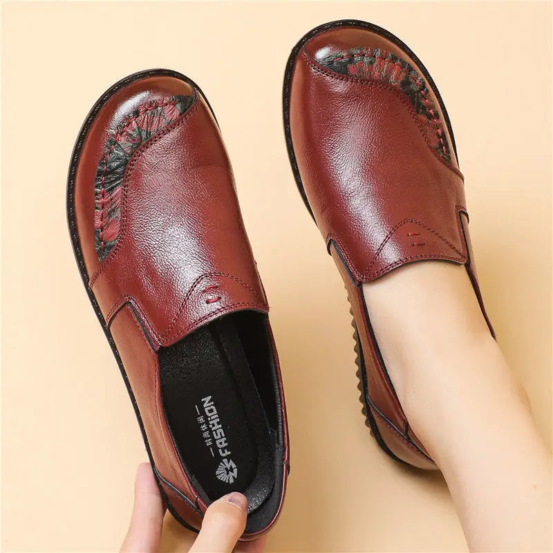 Mocasines de Cuero Genuino con Estampado Floral | Suela Blanda | Punta Ancha | Estilo Retro