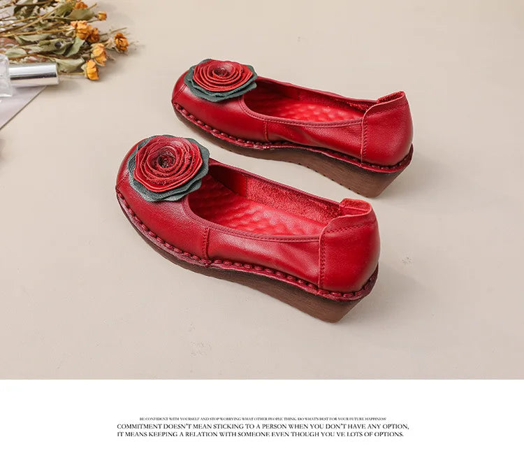 Mocasines Étnicos De Flores | Cuero Genuino Estilo Retro Lujoso Casual