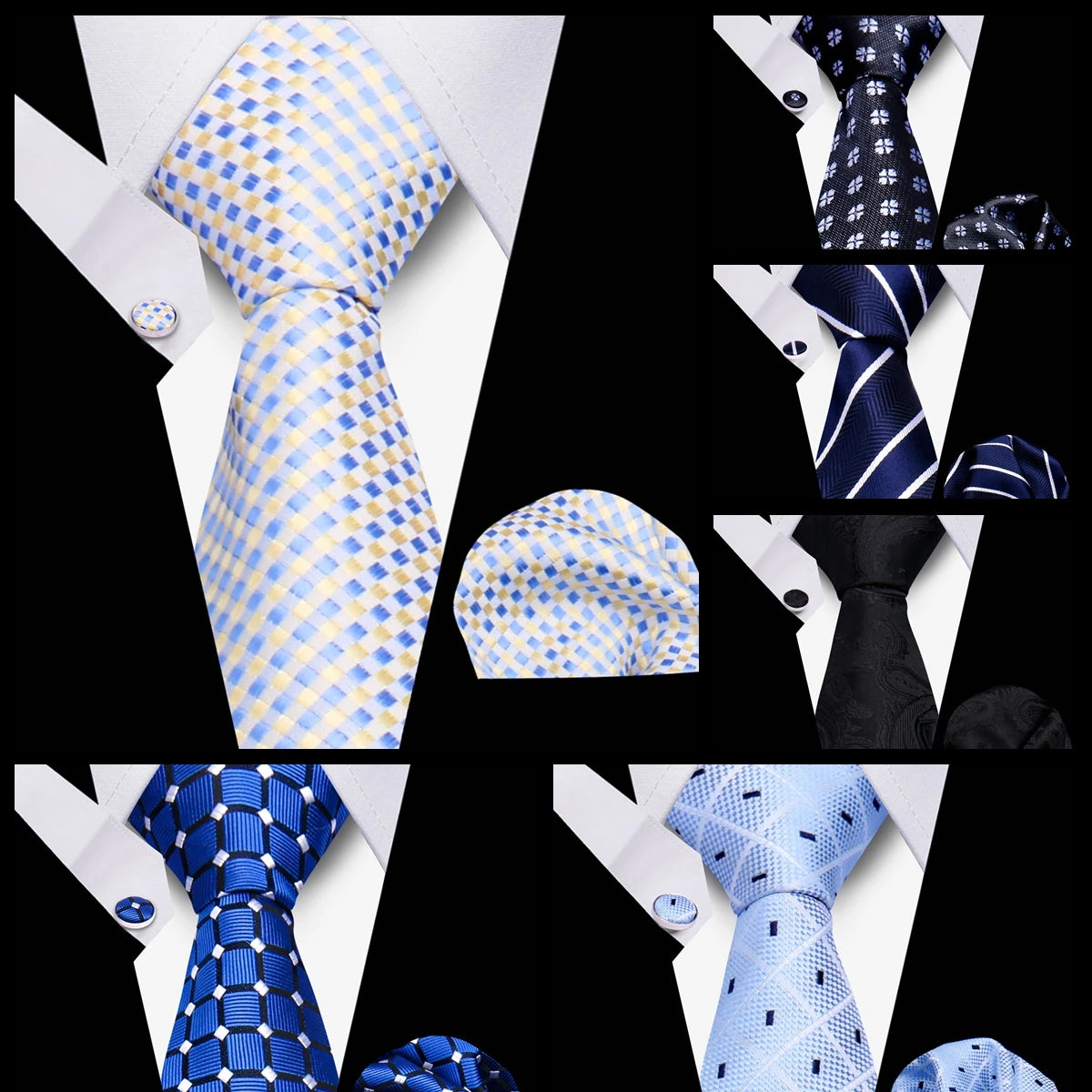 Conjunto Corbata Pañuelo Gemelos Negocios Boda Accesorio De Moda
