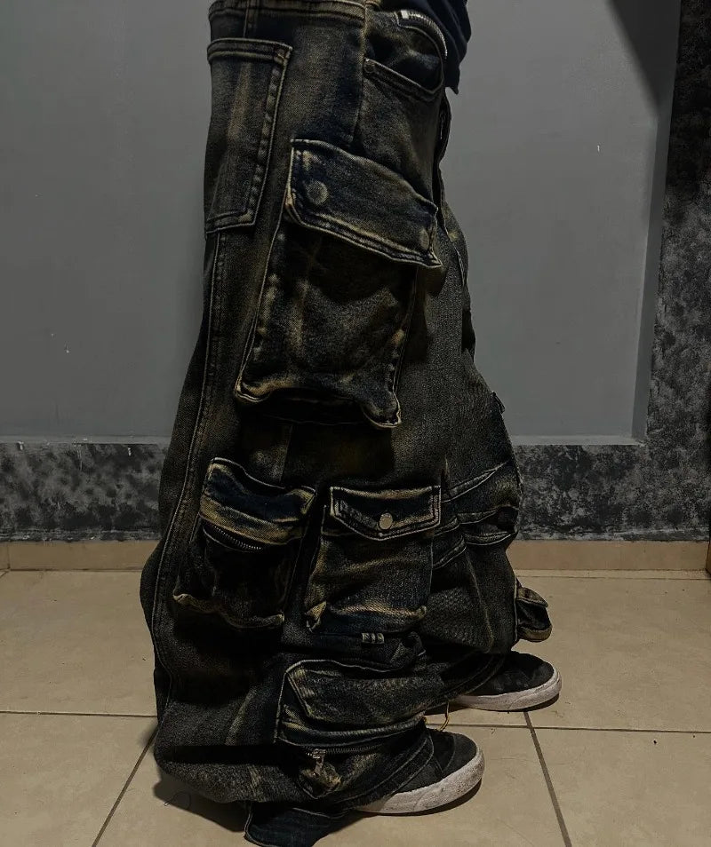 Jeans Y2K Lavado Multibolsillo | Holgado Pierna Ancha | Hip-hop Punk Vintage | Ticotrendy